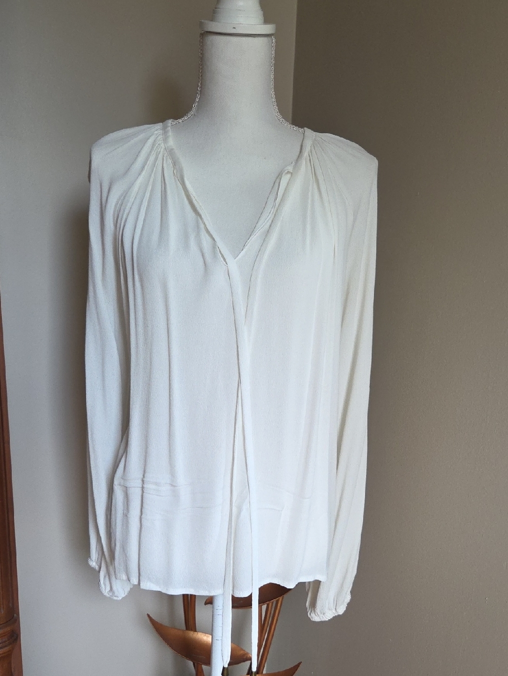 Cream Collarless Blouse